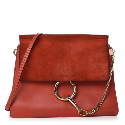 Chloe Calfskin Suede Medium Faye Shoulder Bag Sepia Red 1 of 10