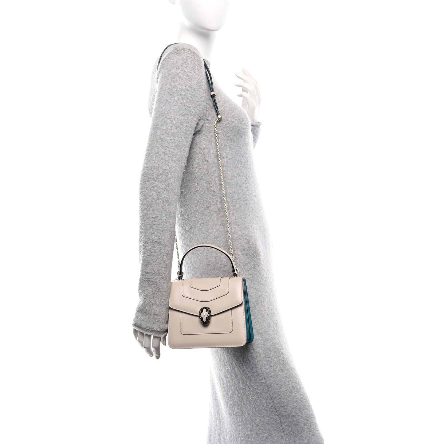 Calfskin Serpenti Forever Top Handle Beige Green