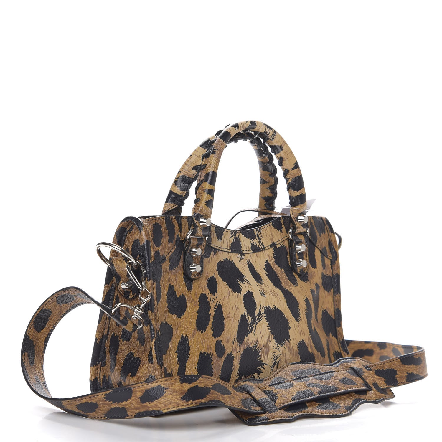 Balenciaga Smooth Calfskin Leopard Print Classic Silver Hardware Mini City Beige 2 of 8