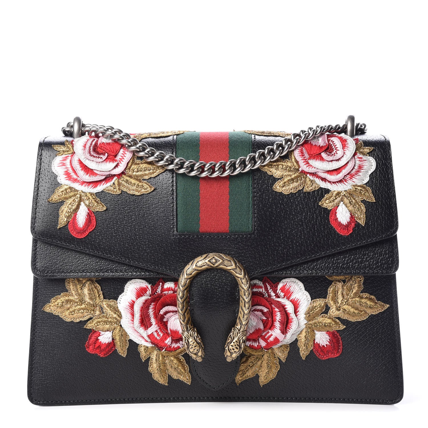 Gucci Calfskin Web Floral Embroidered Medium Dionysus Shoulder Bag Black 1 of 10