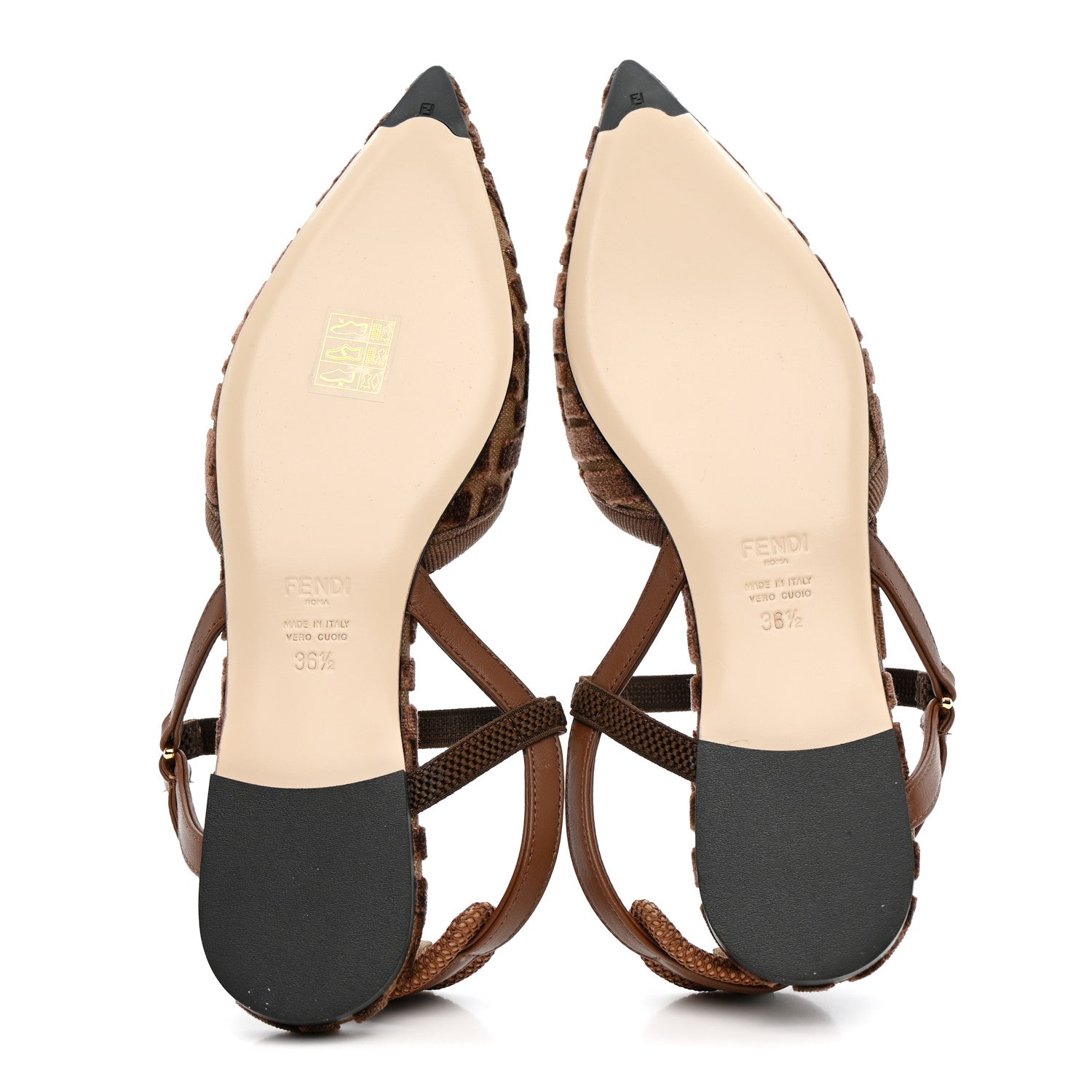 Fendi Tessuto Velluto FF Tapestry Colibri Lite Slingback Ballerina Flats 36.5 Chocolate Gianduia Cioccolato 6 of 11
