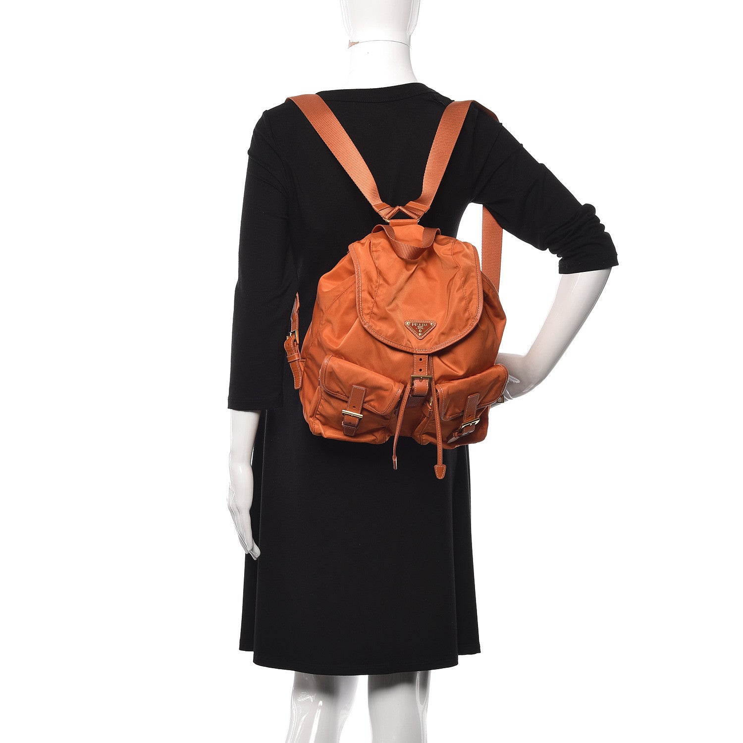Prada Tessuto Nylon Saffiano Vela Backpack Papaya 2 of 16