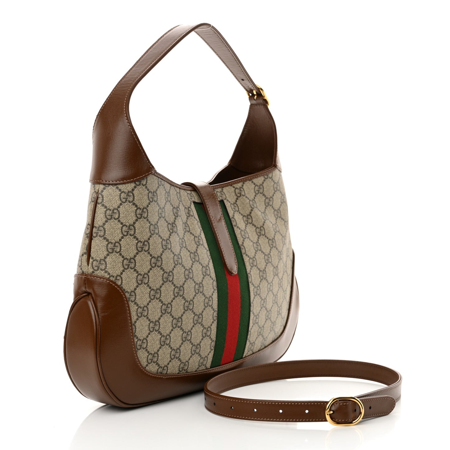 GG Supreme Monogram Azalea Calfskin Web Medium Jackie 1961 Hobo Beige Ebony Brown Sugar