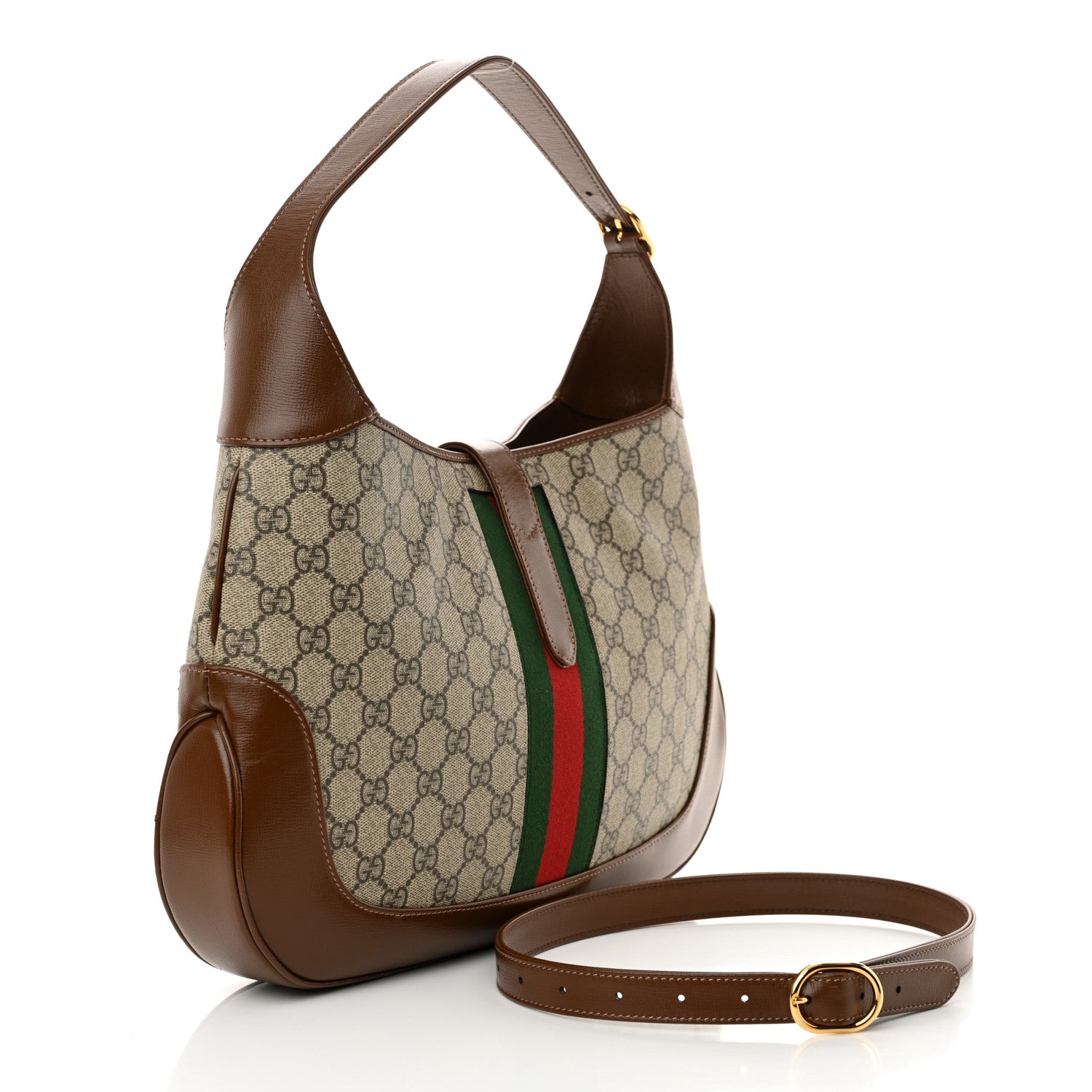 Gucci GG Supreme Monogram Azalea Calfskin Web Medium Jackie 1961 Hobo Beige Ebony Brown Sugar 3 of 13