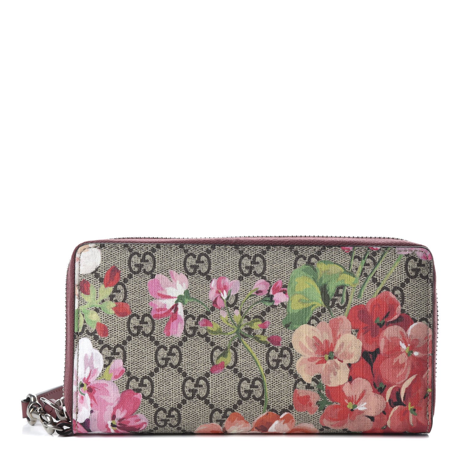 Gucci GG Supreme Monogram Blooms Wrist Wallet Beige Multicolor Dry Rose 1 of 8