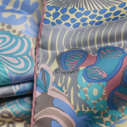 Hermes Silk Under The Waves Scarf 90 Aqua Rose Pale Turquoise 5 of 6