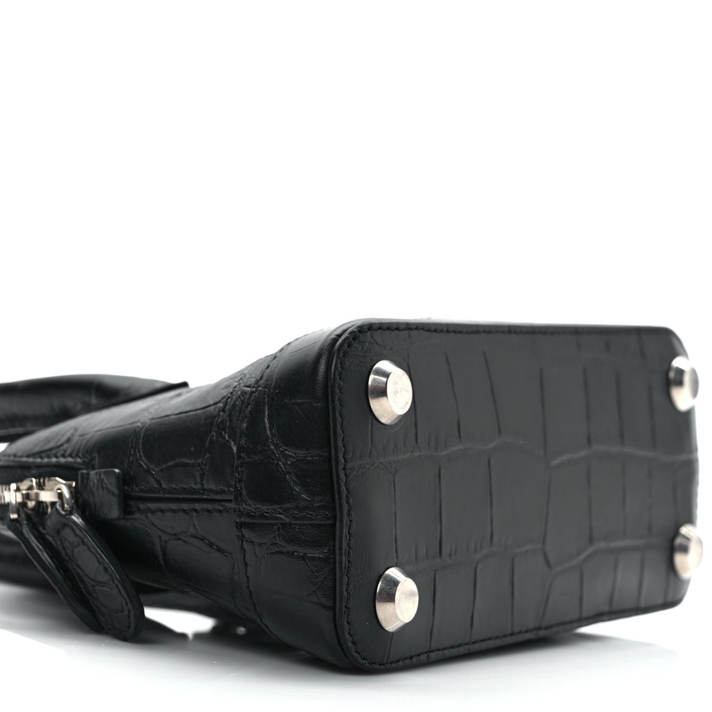 Calfskin Logo Crocodile Embossed XXS Ville Top Handle Bag Black White