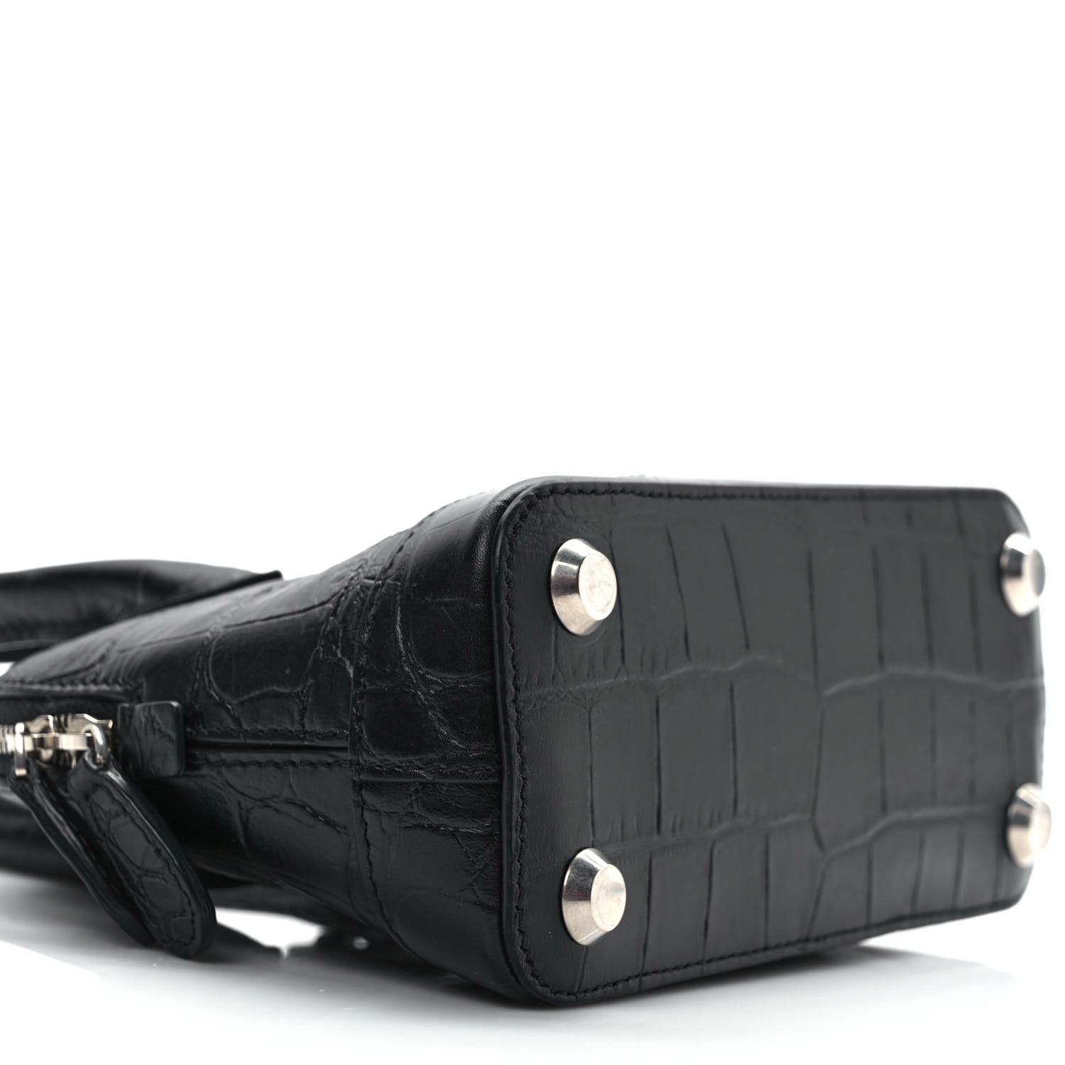 Balenciaga Calfskin Logo Crocodile Embossed XXS Ville Top Handle Bag Black White 7 of 9