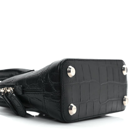 Balenciaga Calfskin Logo Crocodile Embossed XXS Ville Top Handle Bag Black White 7 of 9
