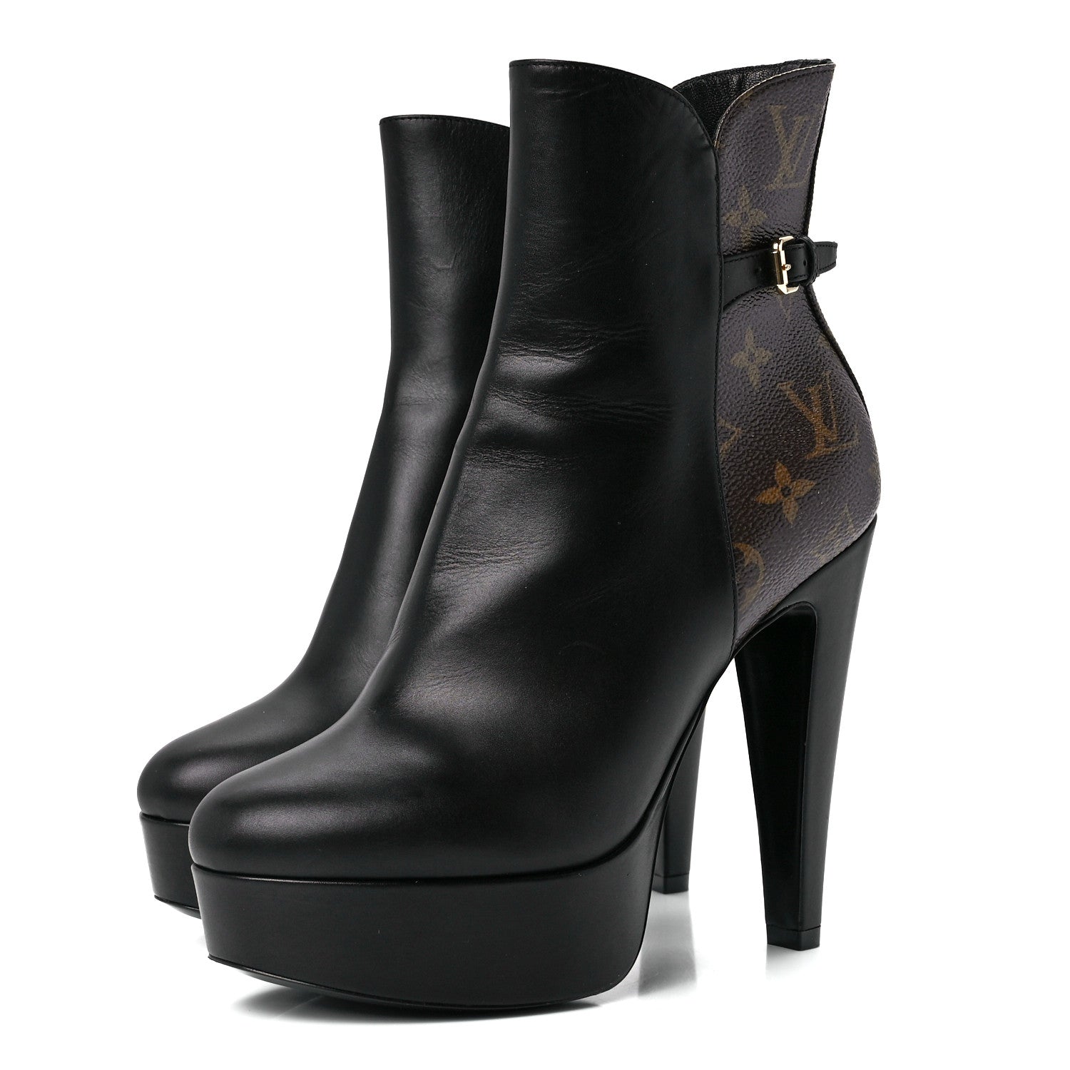 Louis Vuitton Calfskin Monogram Afterglow Platform Ankle Boots 38 Black 3 of 8