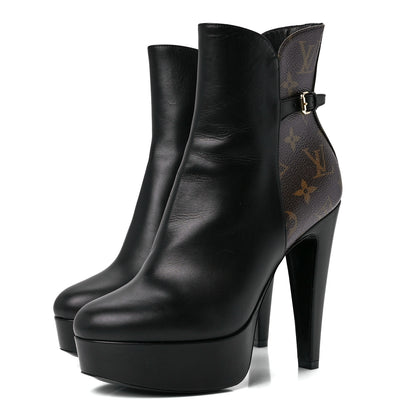 Louis Vuitton Calfskin Monogram Afterglow Platform Ankle Boots 38 Black 3 of 8