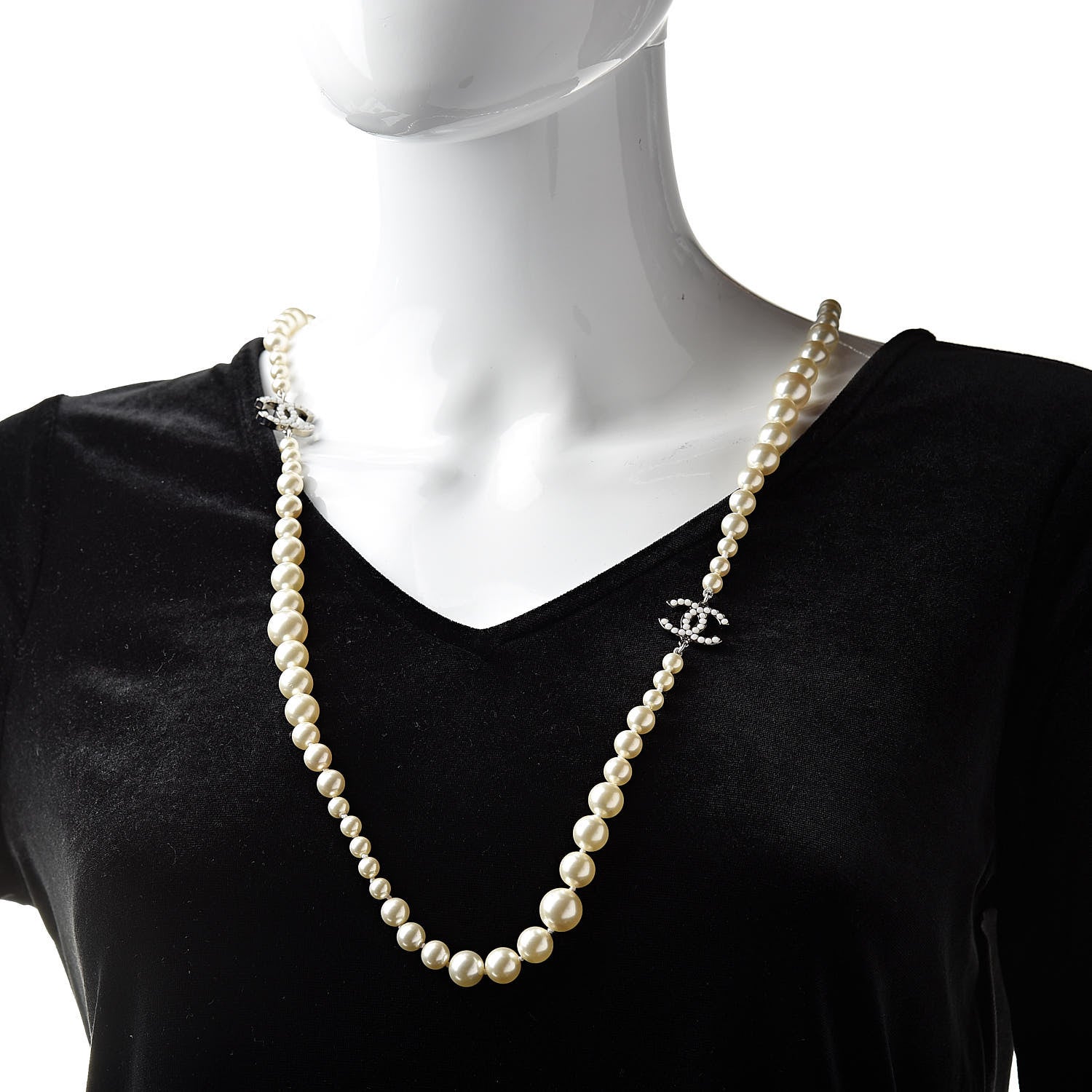 Chanel Graduated Pearl CC Long Necklace Silver 2 of 5