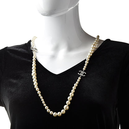 Chanel Graduated Pearl CC Long Necklace Silver 2 of 5