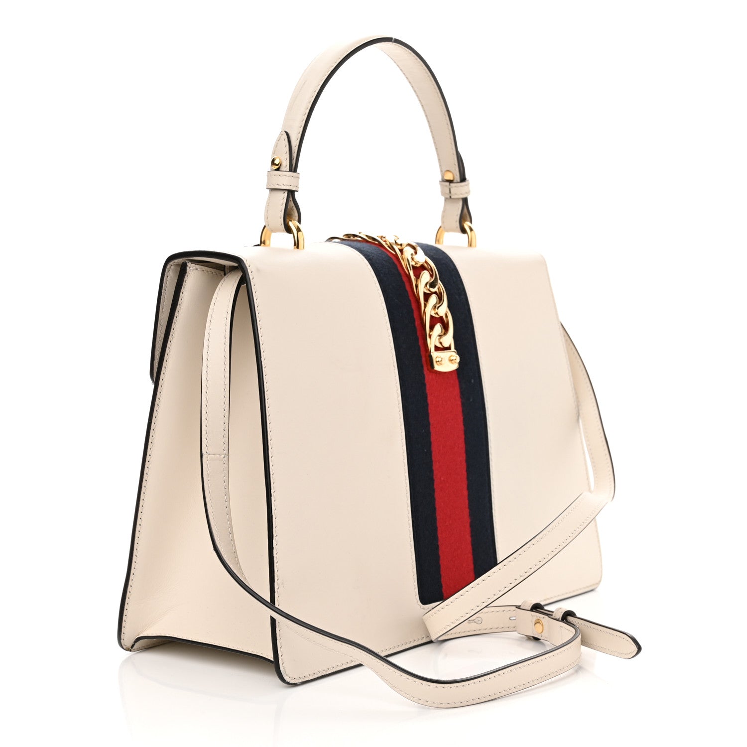 Gucci Calfskin Floral Medium Sylvie Top Handle Bag Off White 3 of 16