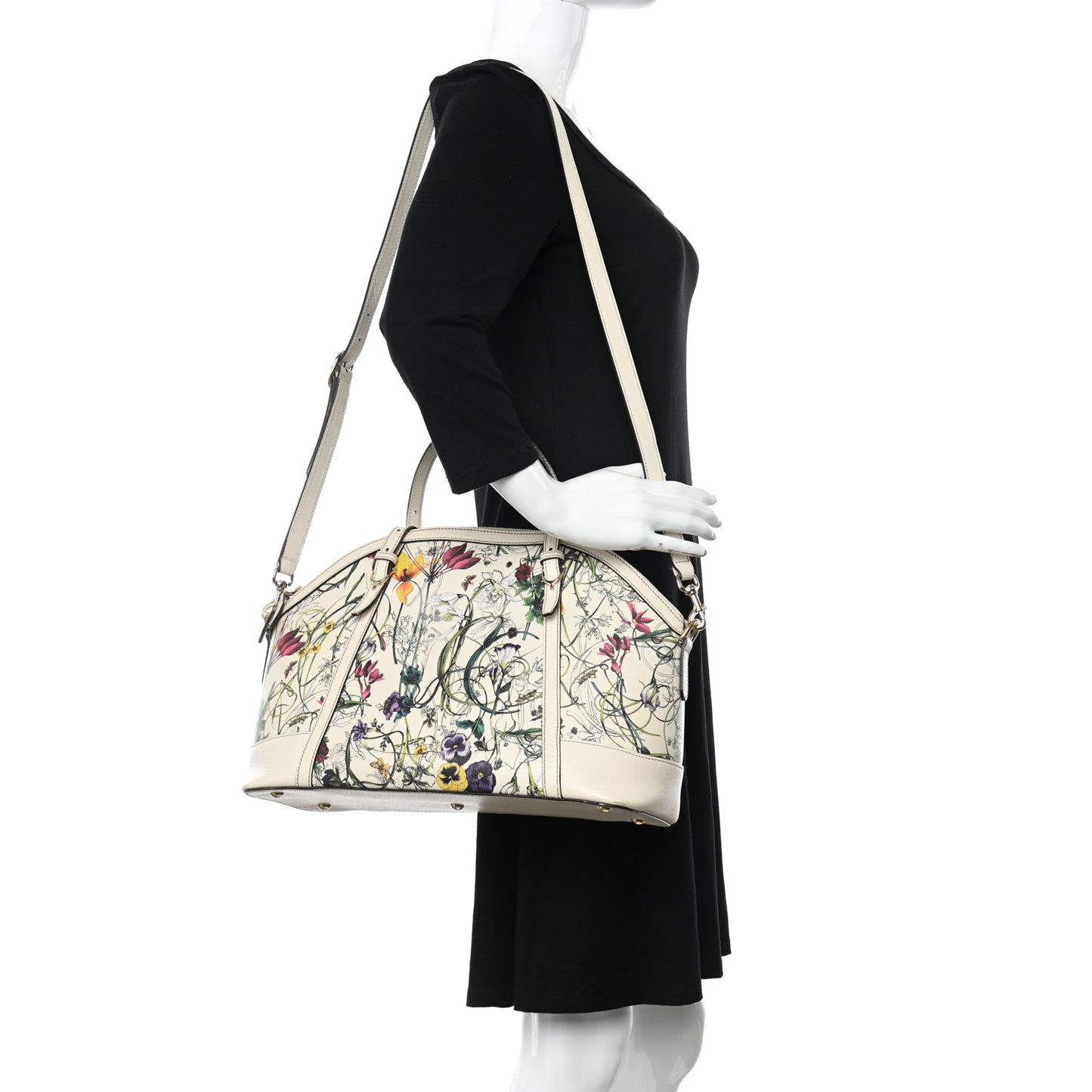 Canvas Flora Infinity Medium Nice Top Handle Dome Bag White