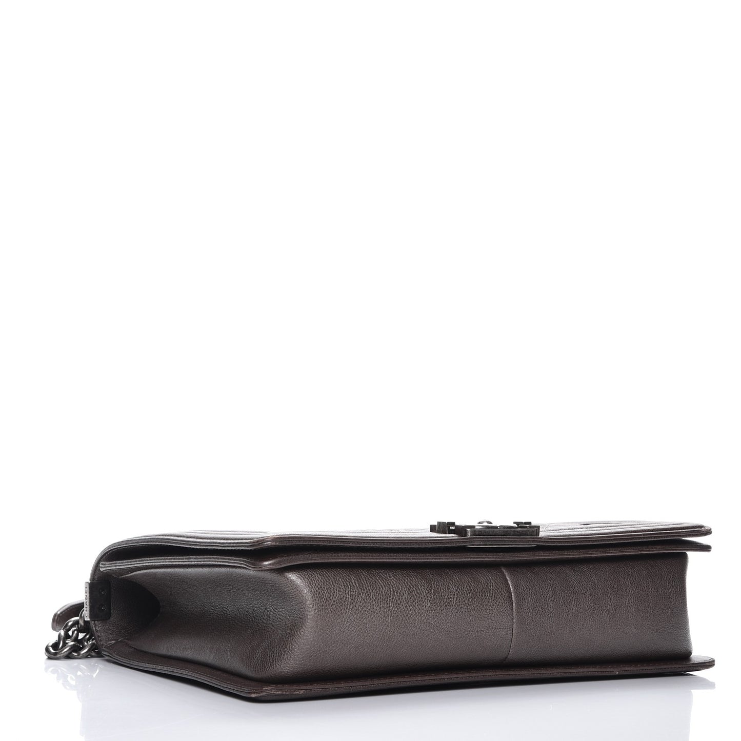 Metallic Calfskin Quilted Large Boy Flap Dark Silver