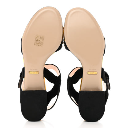 Gucci Velvet Metallic Nappa Spiked Feline Sandals 38 Black Gold 5 of 8