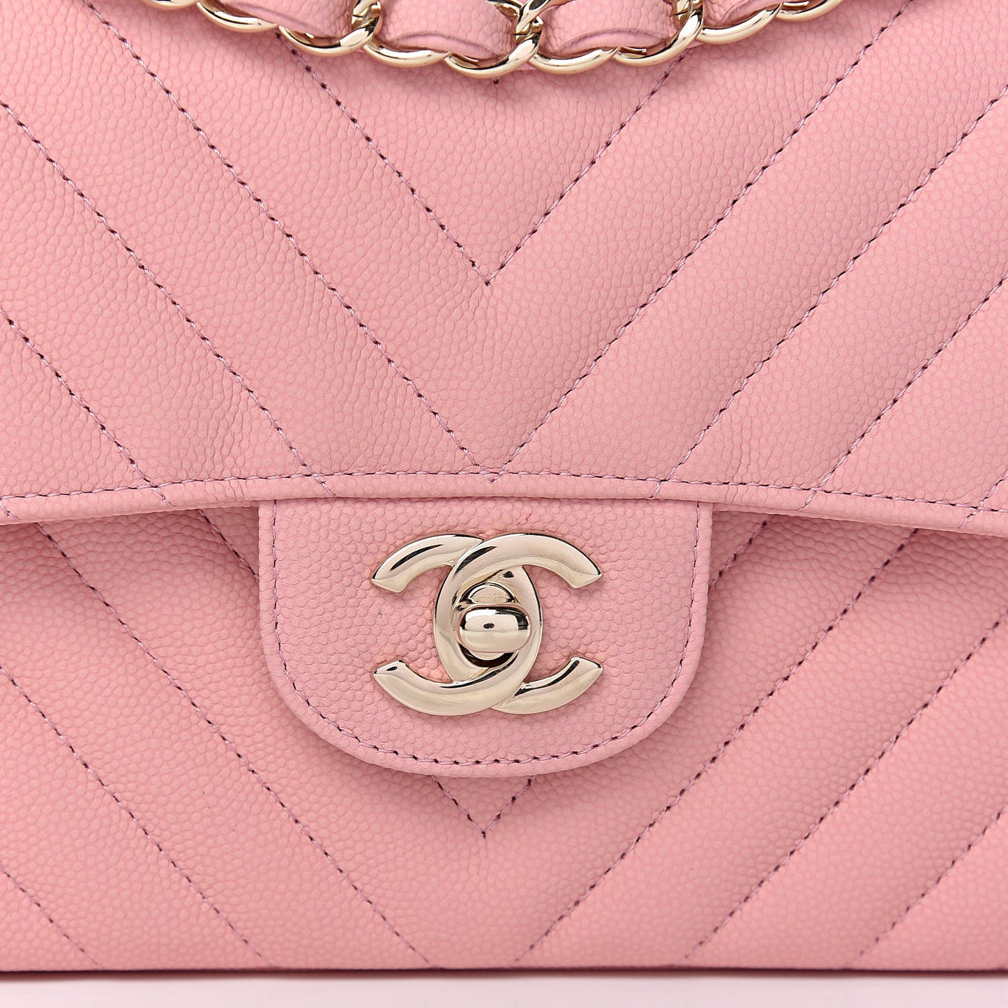 Caviar Chevron Quilted Small Double Flap Pink