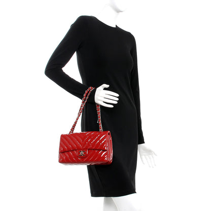 Chanel Patent Chevron Quilted Medium Single Flap Red 3 of 9