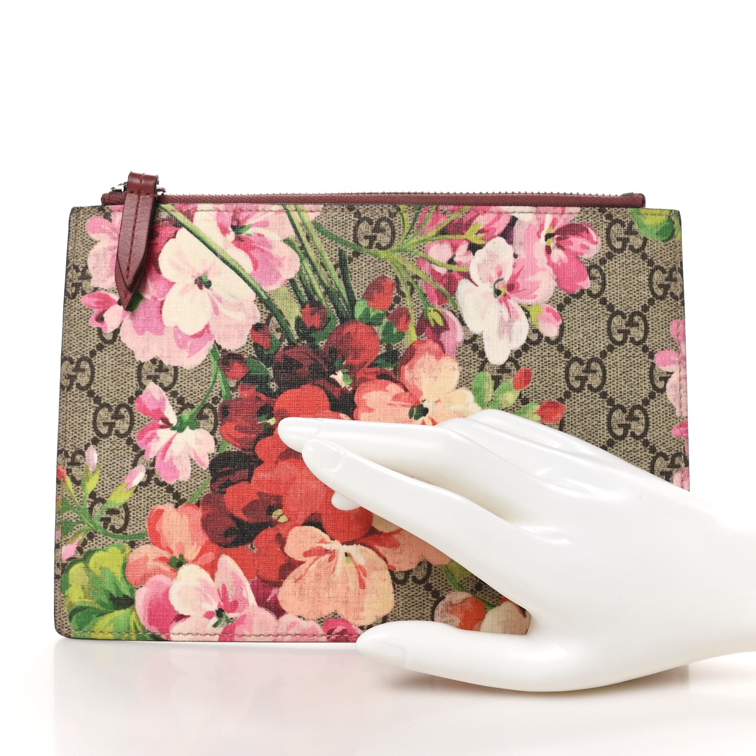 Gucci GG Supreme Monogram Blooms Small Zip Pouch Beige Multicolor Dry Rose 2 of 7