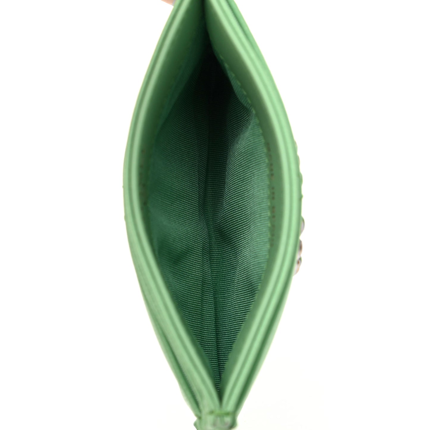 Shiny Goatskin Quilted Chanel 19 Card Holder Green