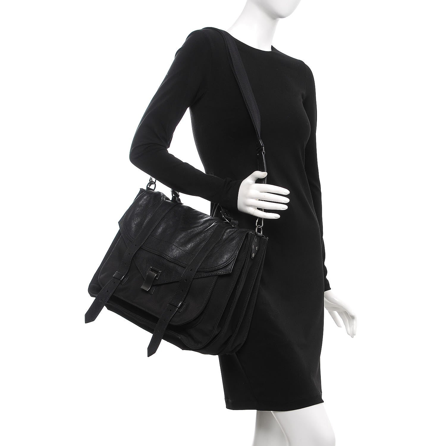 Proenza Schouler Lambskin Nylon Extra Large PS1 Satchel Black 3 of 17