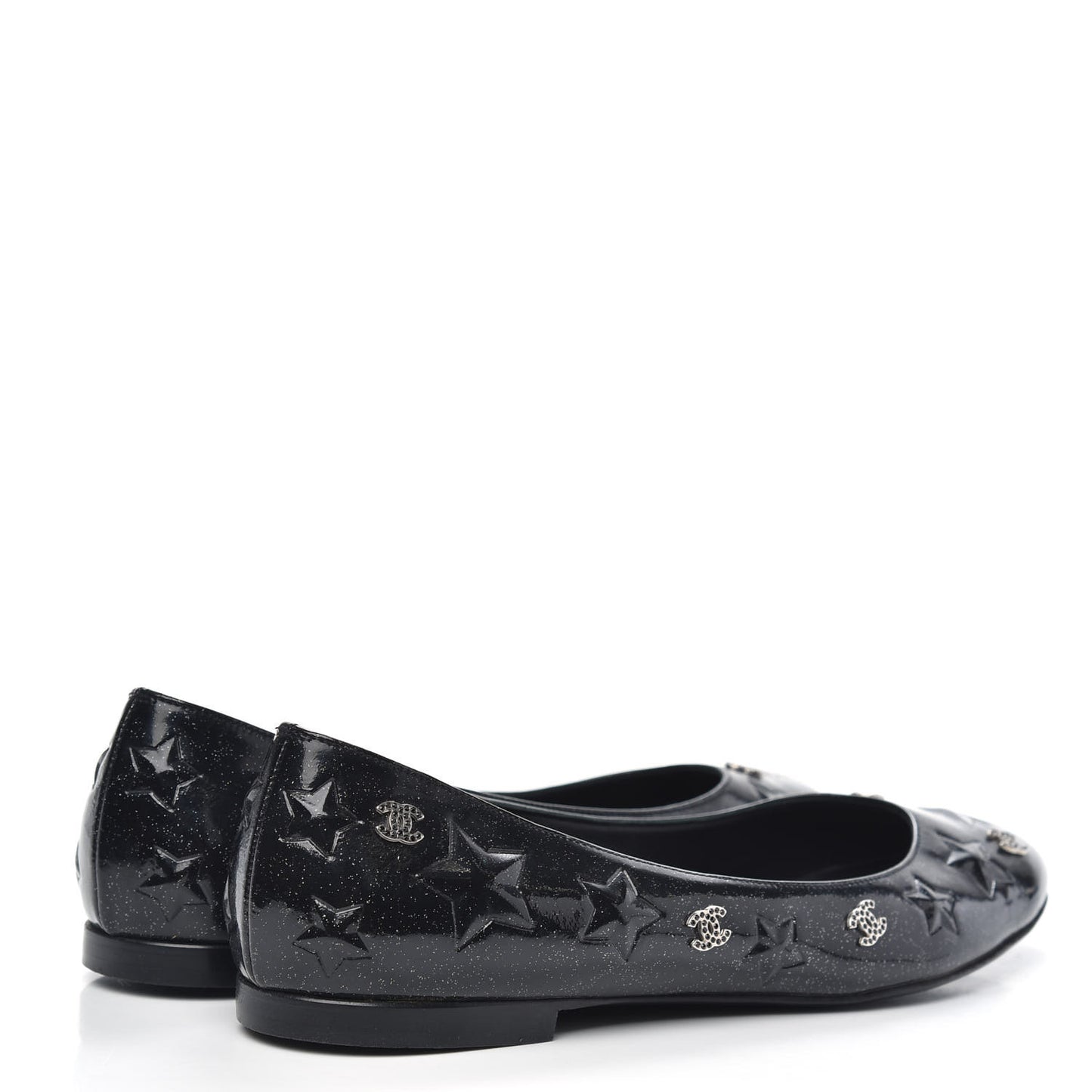 Patent Glitter CC Star Embossed Ballerina Flats 38 Black