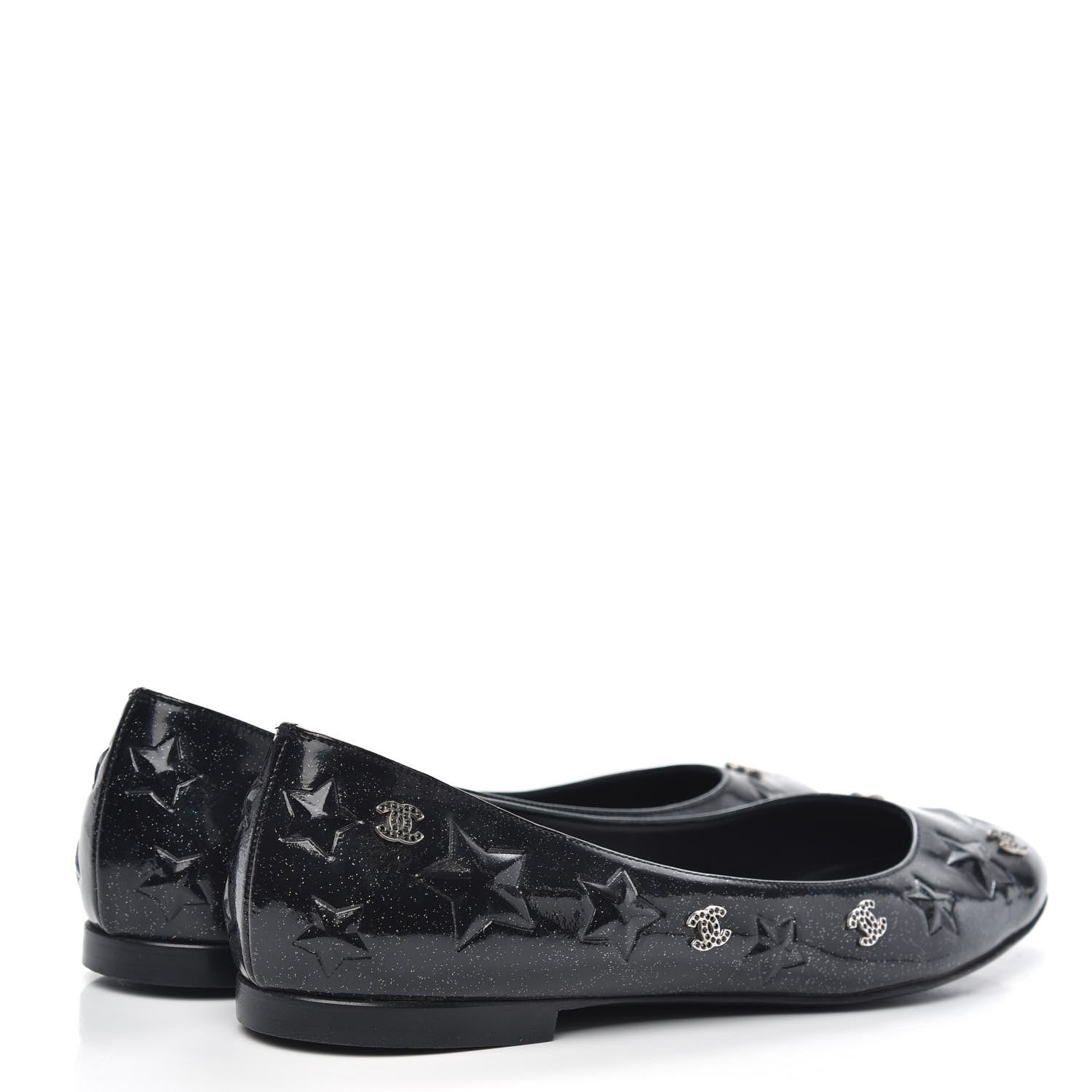Chanel Patent Glitter CC Star Embossed Ballerina Flats 38 Black 5 of 10