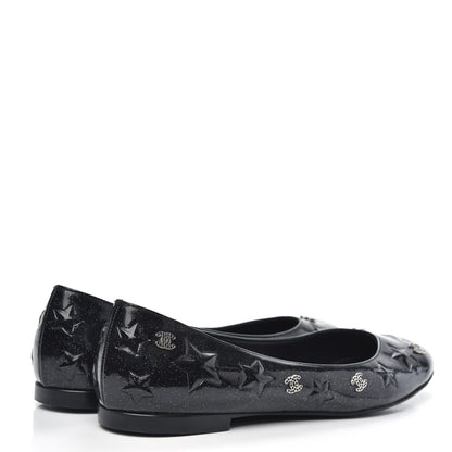 Chanel Patent Glitter CC Star Embossed Ballerina Flats 38 Black 5 of 10