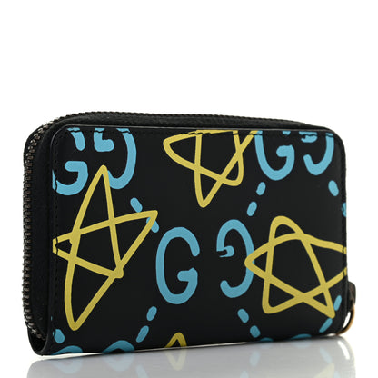 Gucci Calfskin GucciGhost Zip Around Card Case Black New Acquamarine 3 of 7