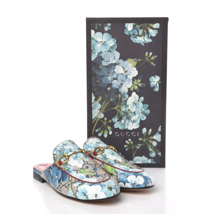 Gucci GG Supreme Monogram Blooms Womens Princetown Slippers 37 Beige Blue Navy Hibiscus Red 11 of 11