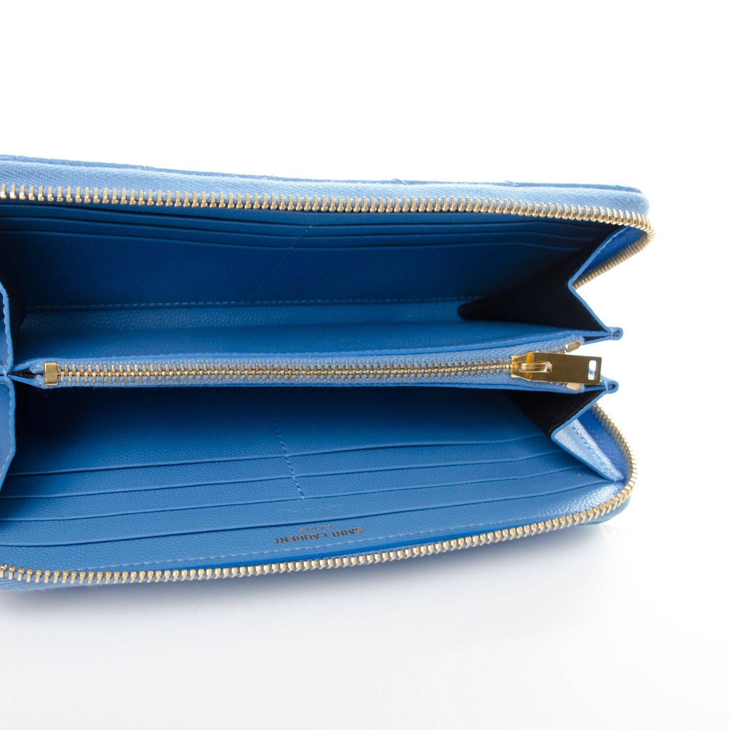 Saint Laurent Grain De Poudre Matelasse Chevron Monogram Zip Around Wallet Blue Clair 5 of 6