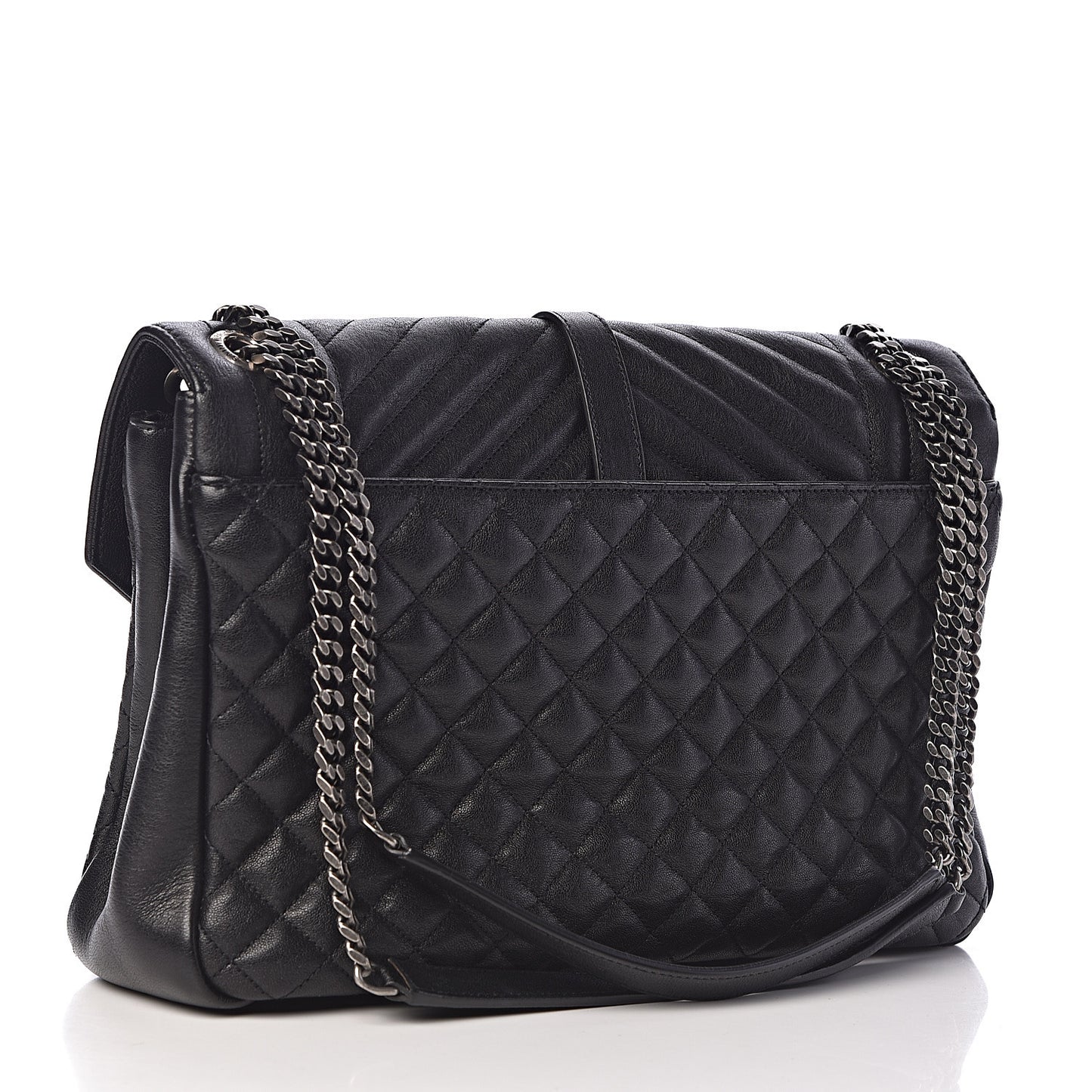 Calfskin Mixed Matelasse Triquilt Large Monogram Satchel Black