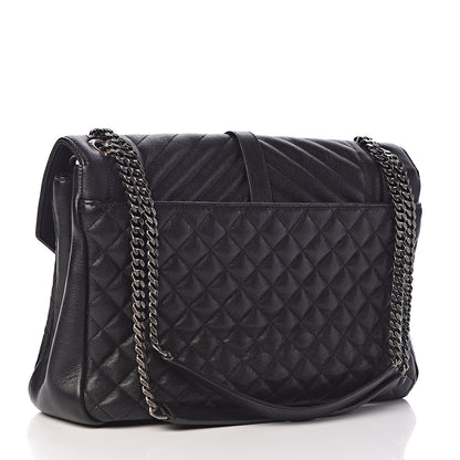 Saint Laurent Calfskin Mixed Matelasse Triquilt Large Monogram Satchel Black 3 of 10