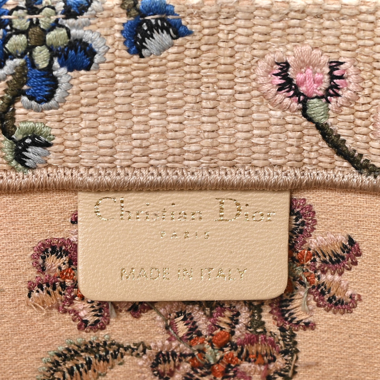 Raffia Embroidered Petites Fleurs Medium Book Tote Natural