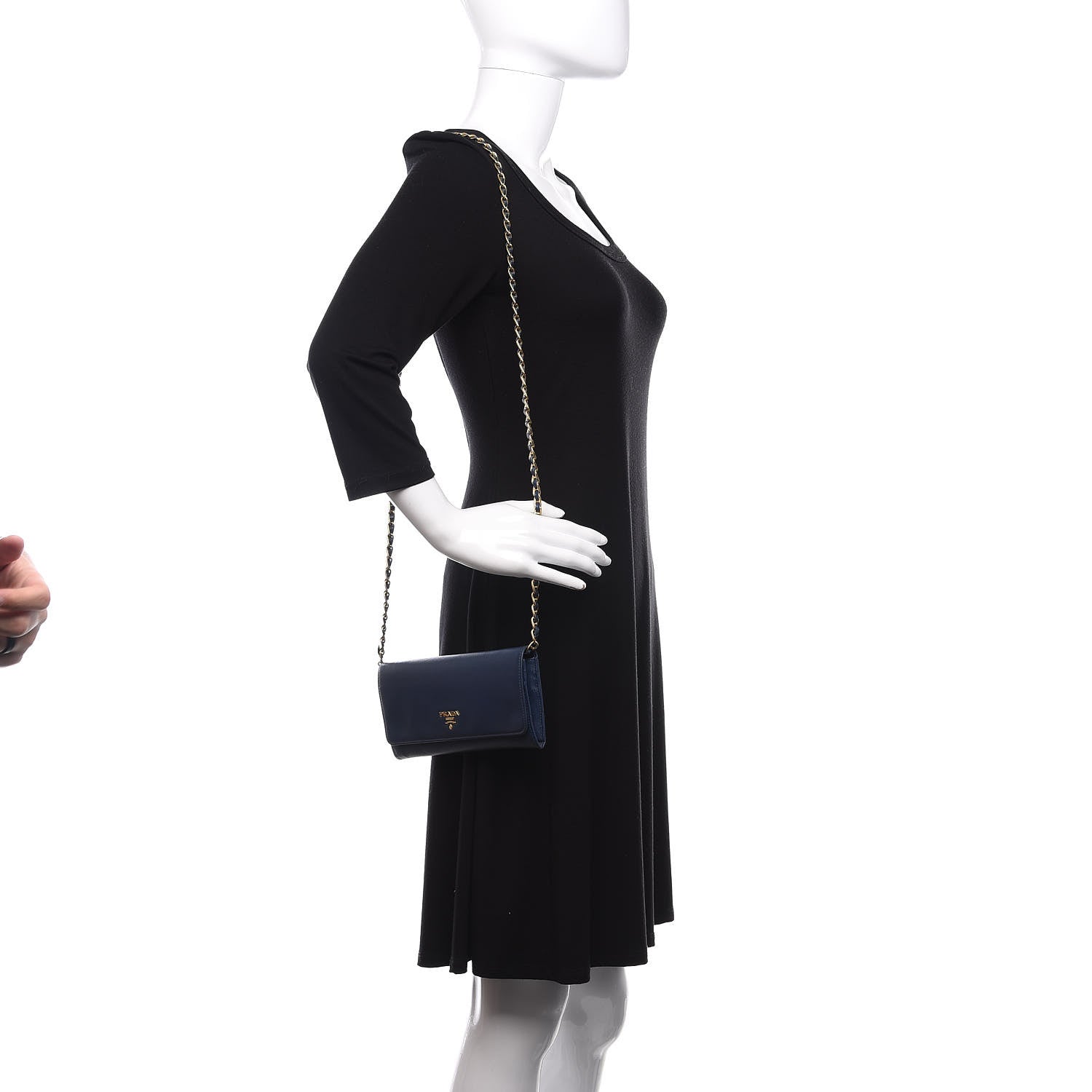 Prada Saffiano Metal Oro Chain Wallet Bleuette 2 of 12