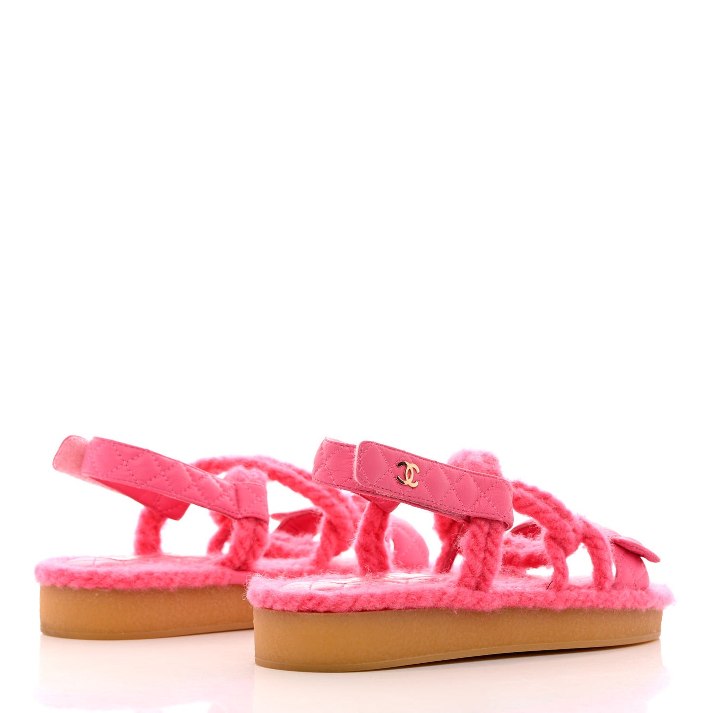 Cord Lambskin Quilted Logo Sandals 38 Pink