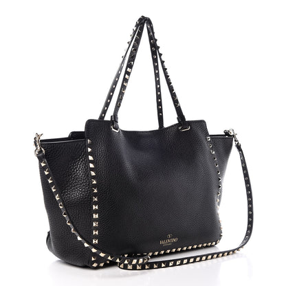Valentino Garavani Alce Printed Calfskin Medium Rockstud Tote Black 4 of 7