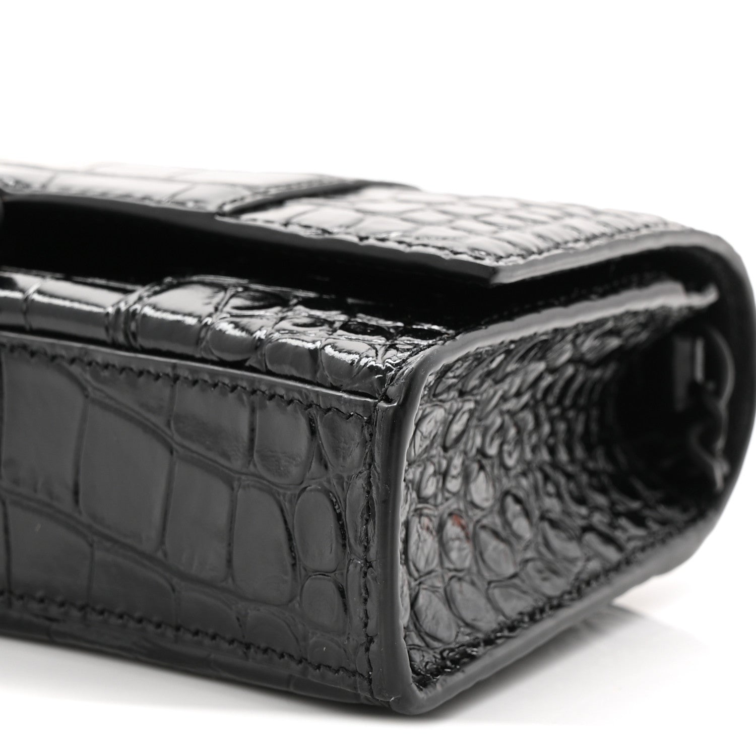 Balenciaga Shiny Calfskin Monochrome Crocodile Embossed Hourglass Chain Bag Black 17 of 17