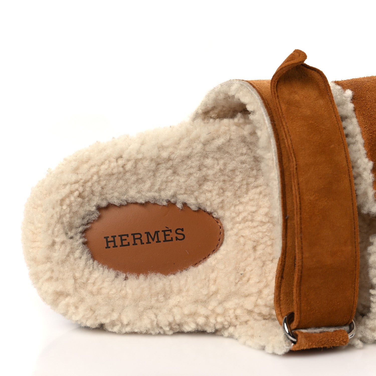 Hermes Suede Goatskin Woolskin Womens Chypre Sandals 37.5 Golden Beige 7 of 8
