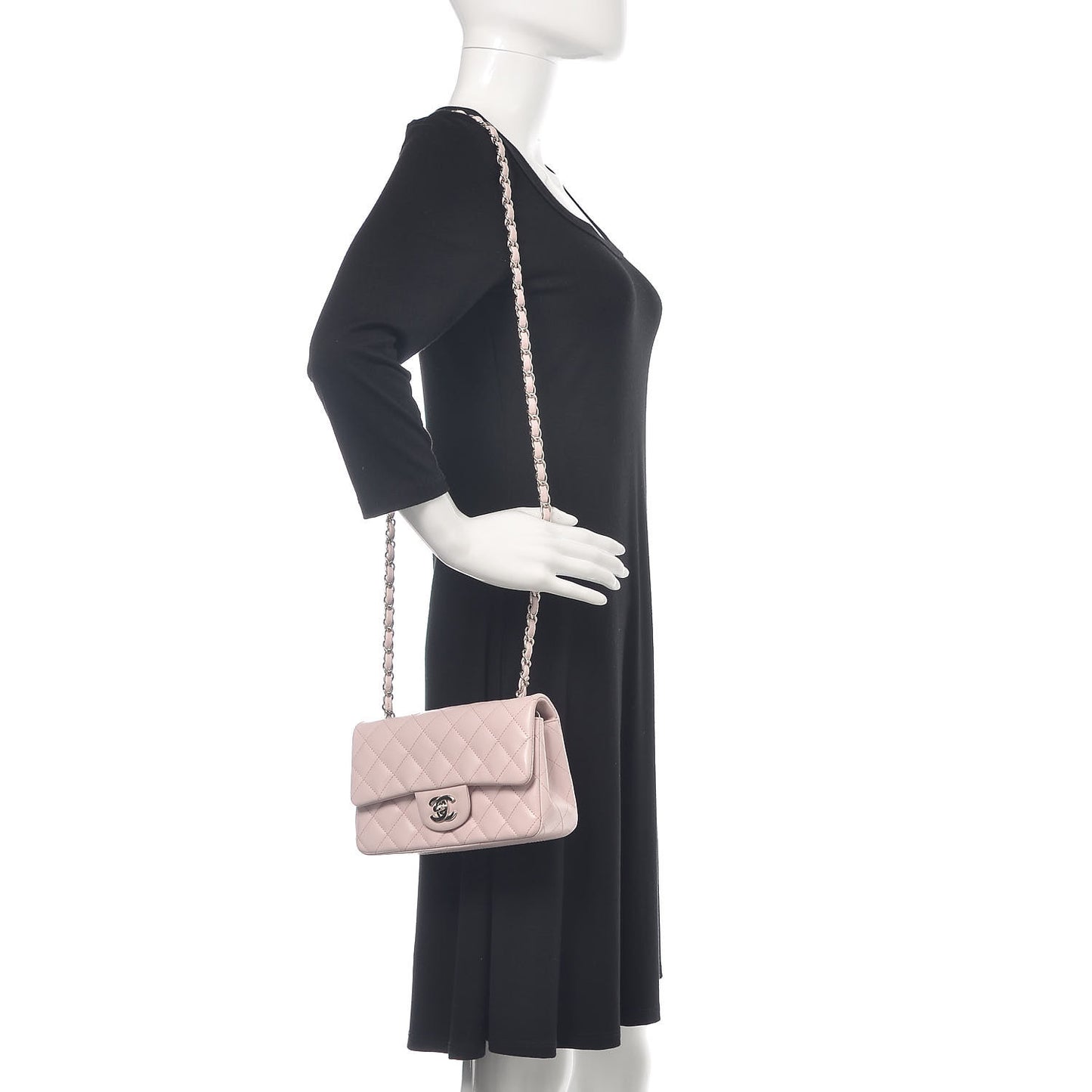 Lambskin Quilted Mini Rectangular Flap Light Pink