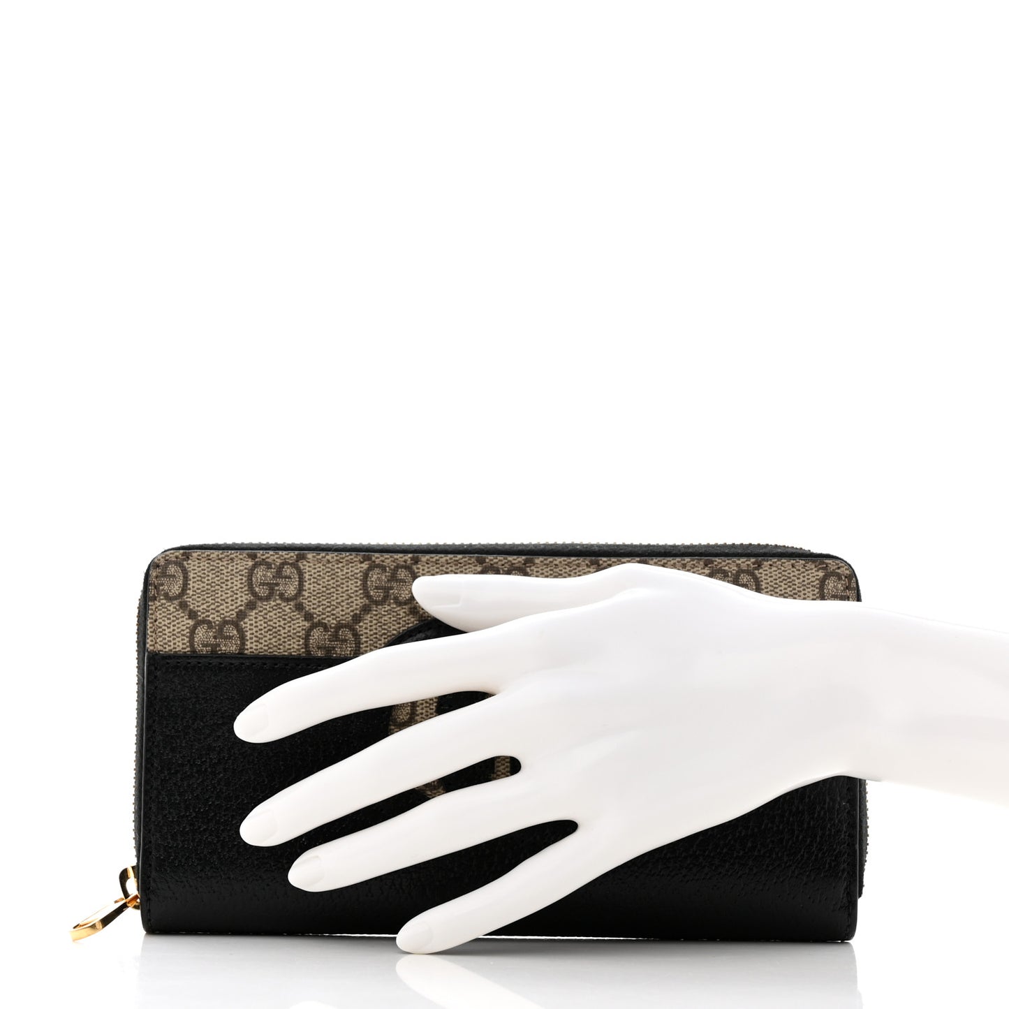 GG Supreme Monogram Textured Dollar Calfskin New Basket Zip Around Wallet Beige Ebony Black