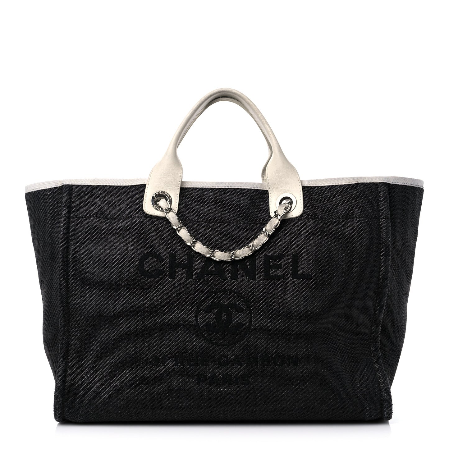 Canvas Large Deauville Tote Black White