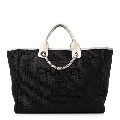 Chanel Canvas Large Deauville Tote Black White 1 of 15