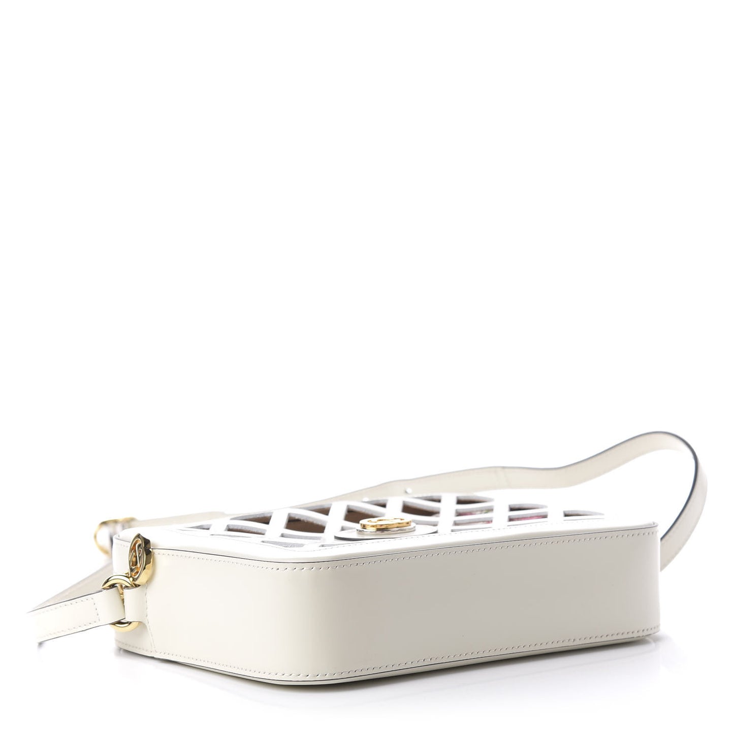 Canvas Calfskin Flora Infinity Cutout Shoulder Bag White Multicolor