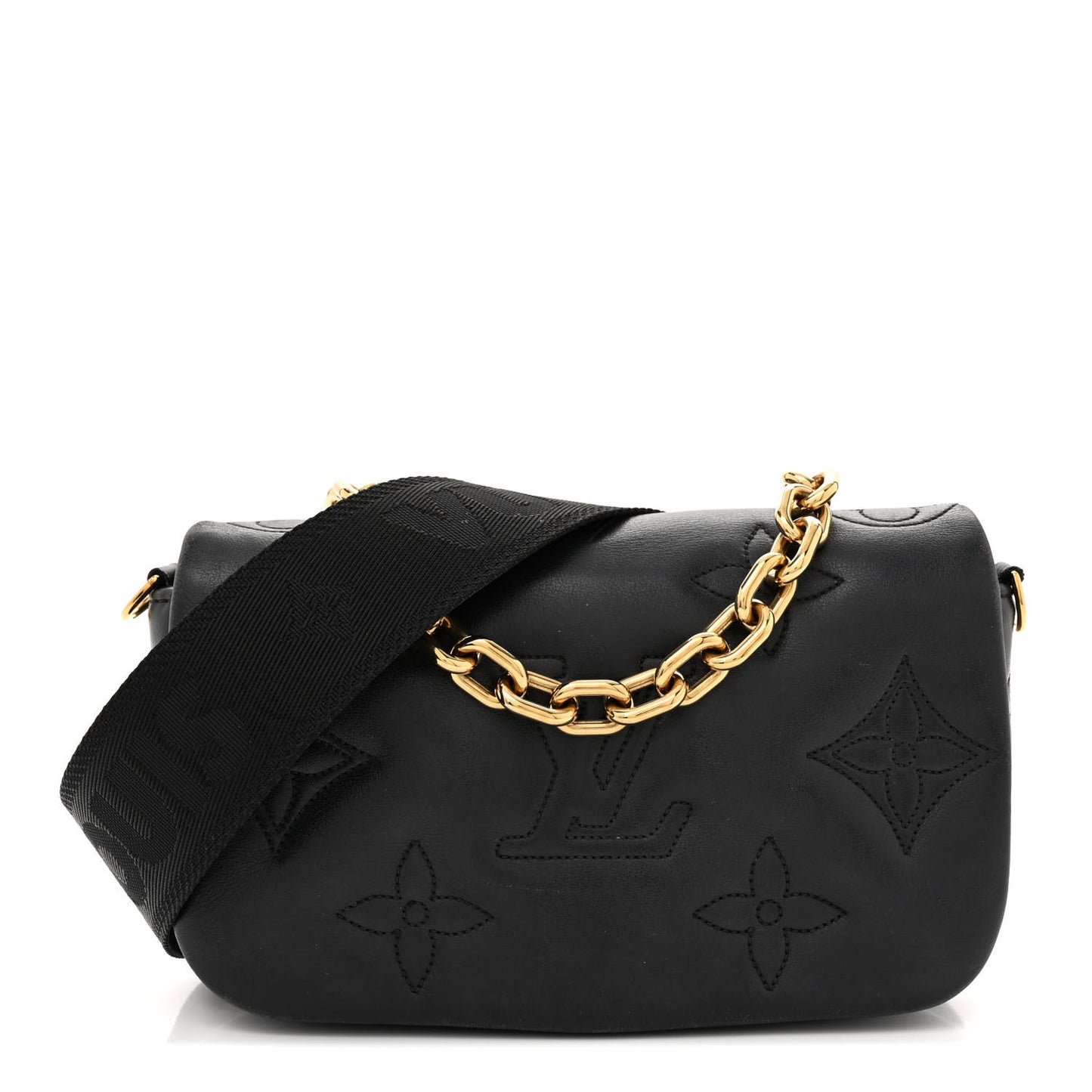 Calfskin Bubblegram Wallet On Strap Black