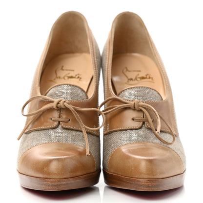 Christian Louboutin Canvas Calfskin Colorblock Pumps 35.5 Beige 3 of 12