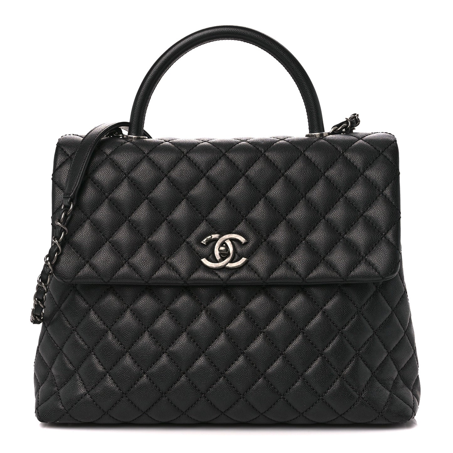 Caviar Quilted Large Coco Handle Flap Black
