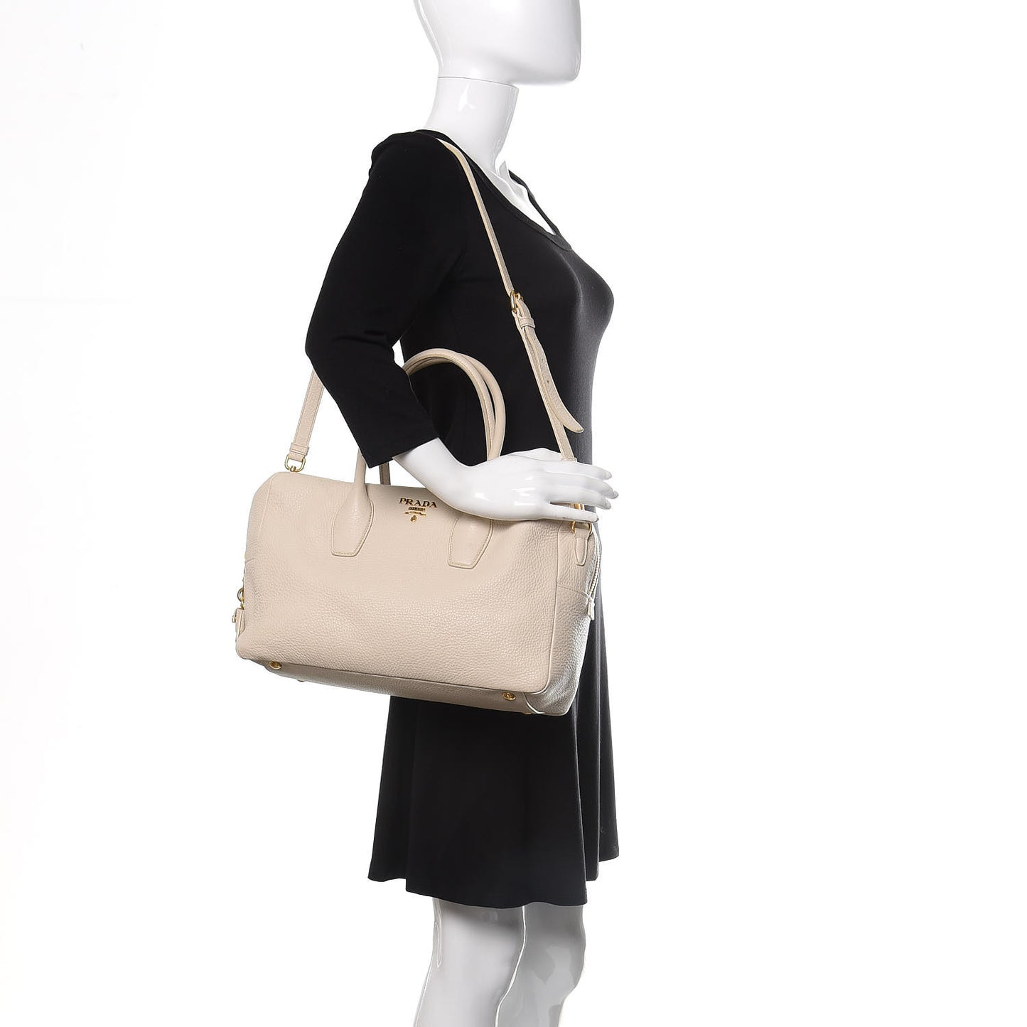 Vitello Daino Top Handle Shoulder Bag Talco