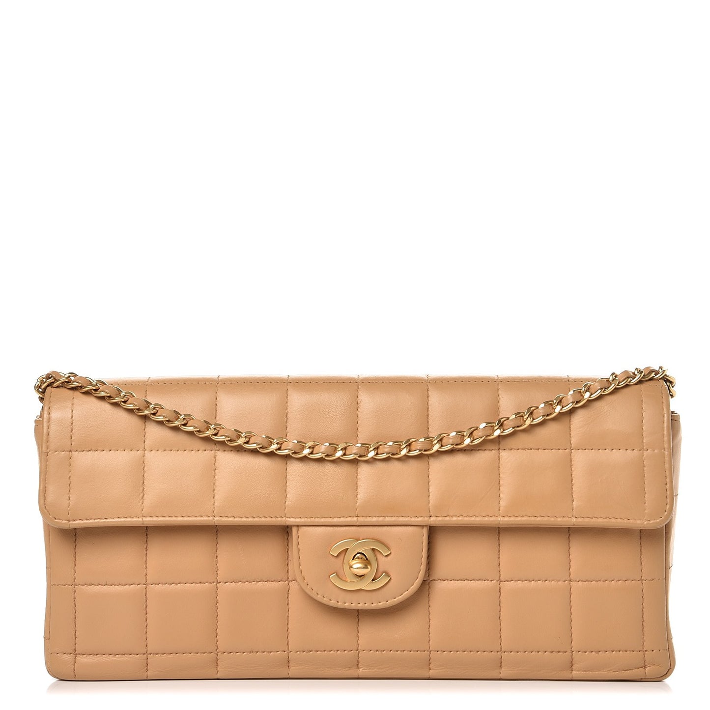 Lambskin East West Chocolate Bar Flap Beige